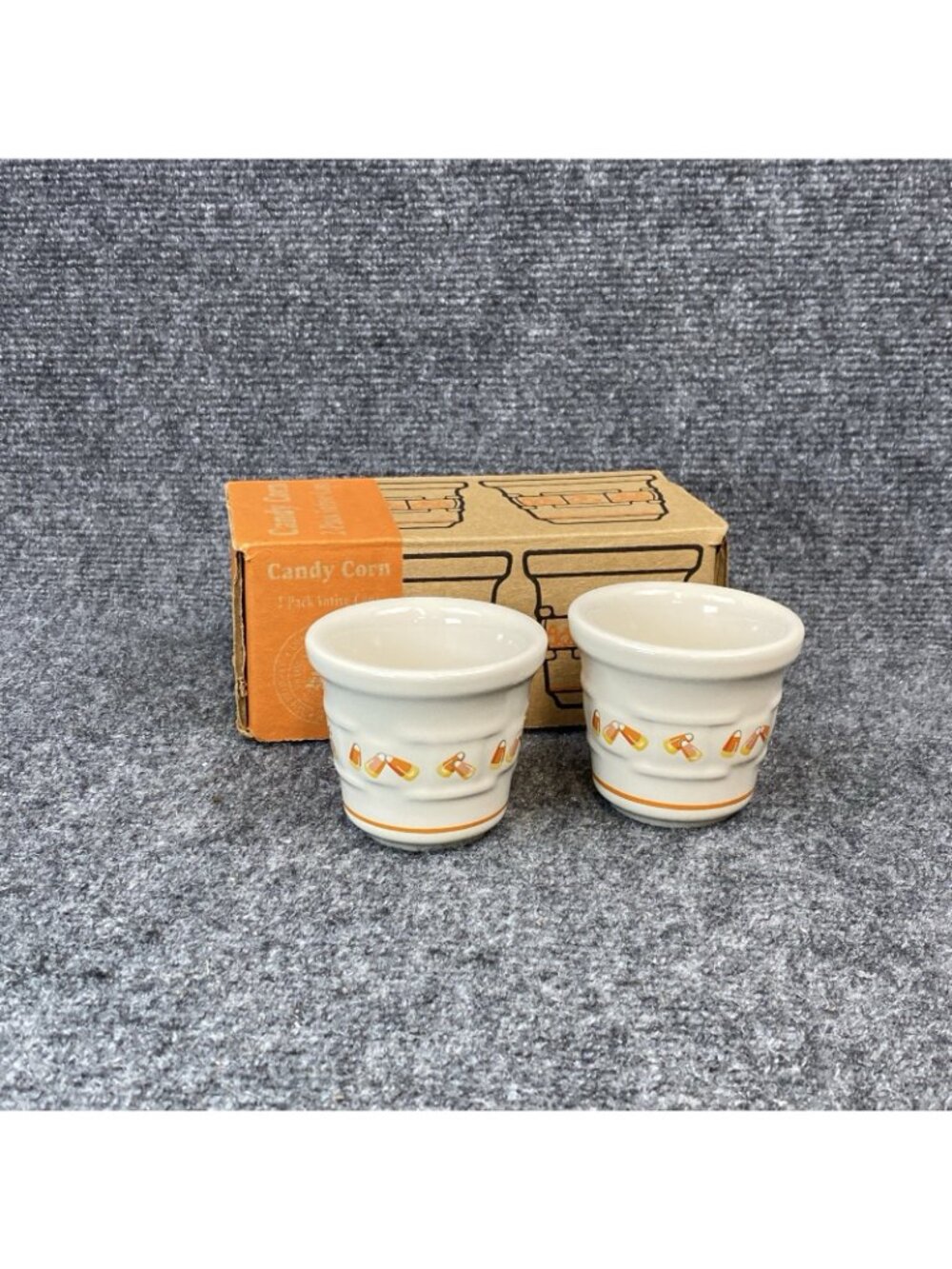 Longaberger Candy Corn 2 Pack Votive Cups Pottery Made in USA - Picture 5 of 8